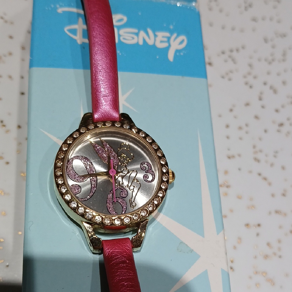 Disney Tinker Bell Pink Leather Strap Watch